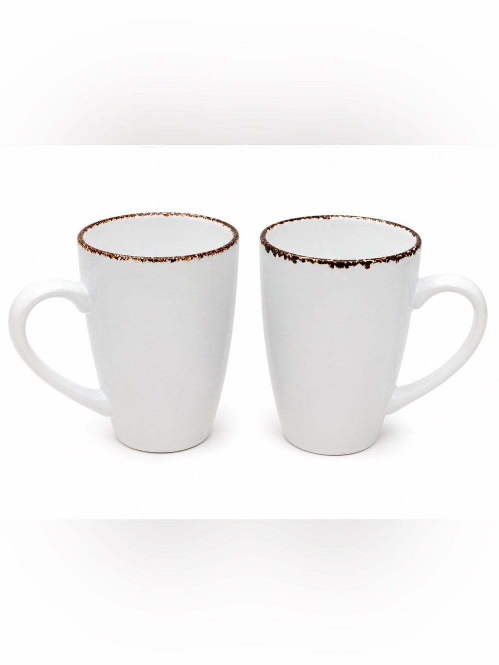 Steelite International Made in England Mug Set of 2 – White Ceramic Brown Rim